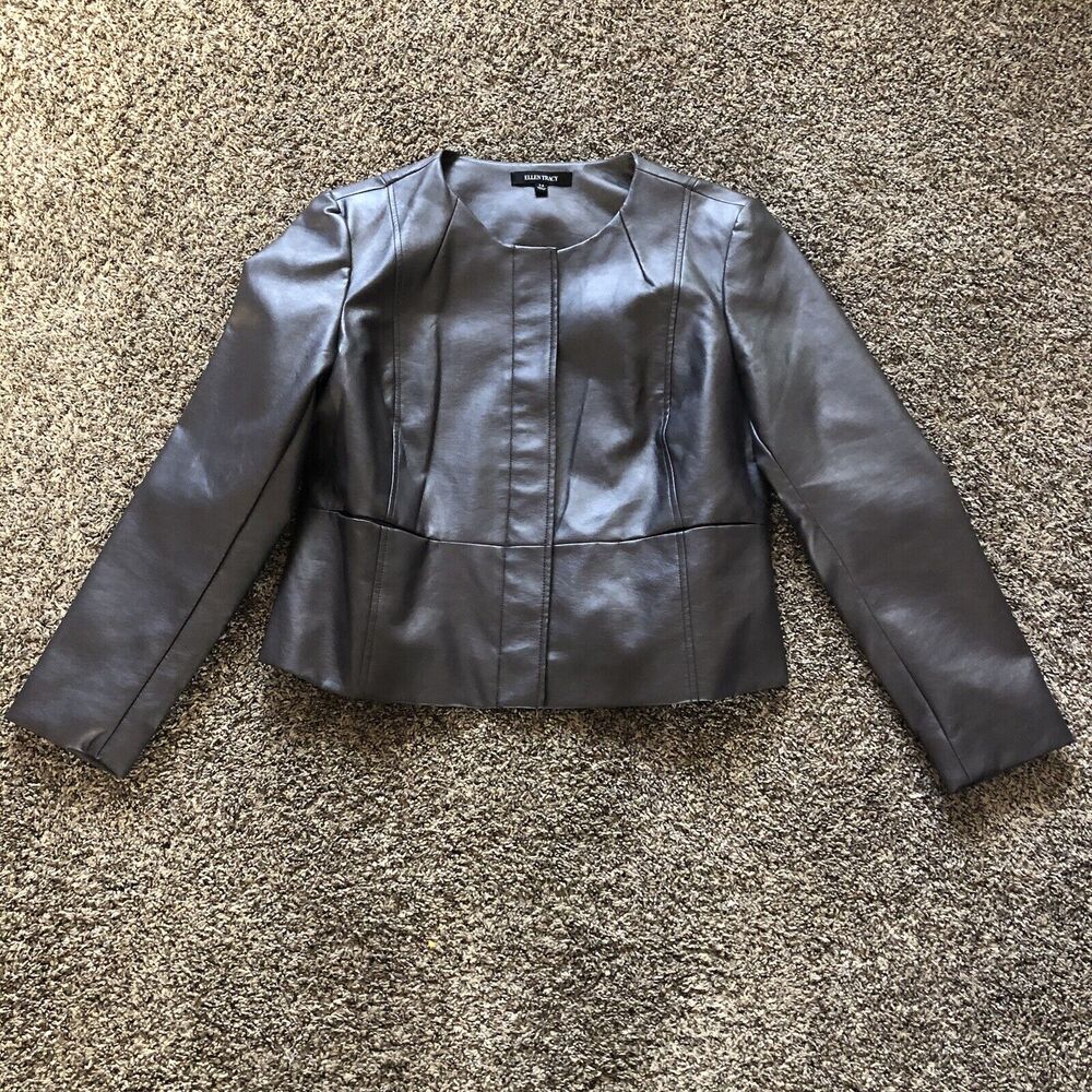 Ellen Tracy Women's Metallic Gray Zip Up Jacket Size 14